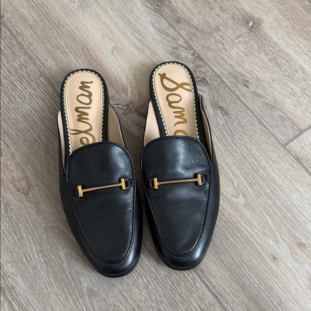 Sam Edelman Black Slip-On Loafers with Gold Detail
